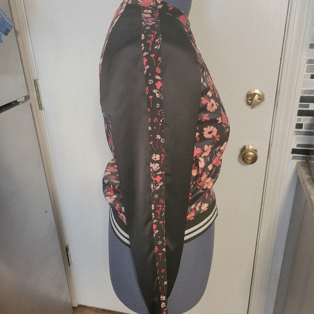 Express Floral Bomber Jacket in Black with Red and Pink Accents - Picture 5 of 6